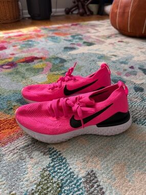 Nike Women's Epic React FlyKnit Hot Pink Running Sneakers with Black Swoosh